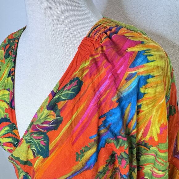 Farm Rio Womens Urgan Jungle Tie-Front Top Size M Colorful Tropical Resort Beach - Picture 10 of 16